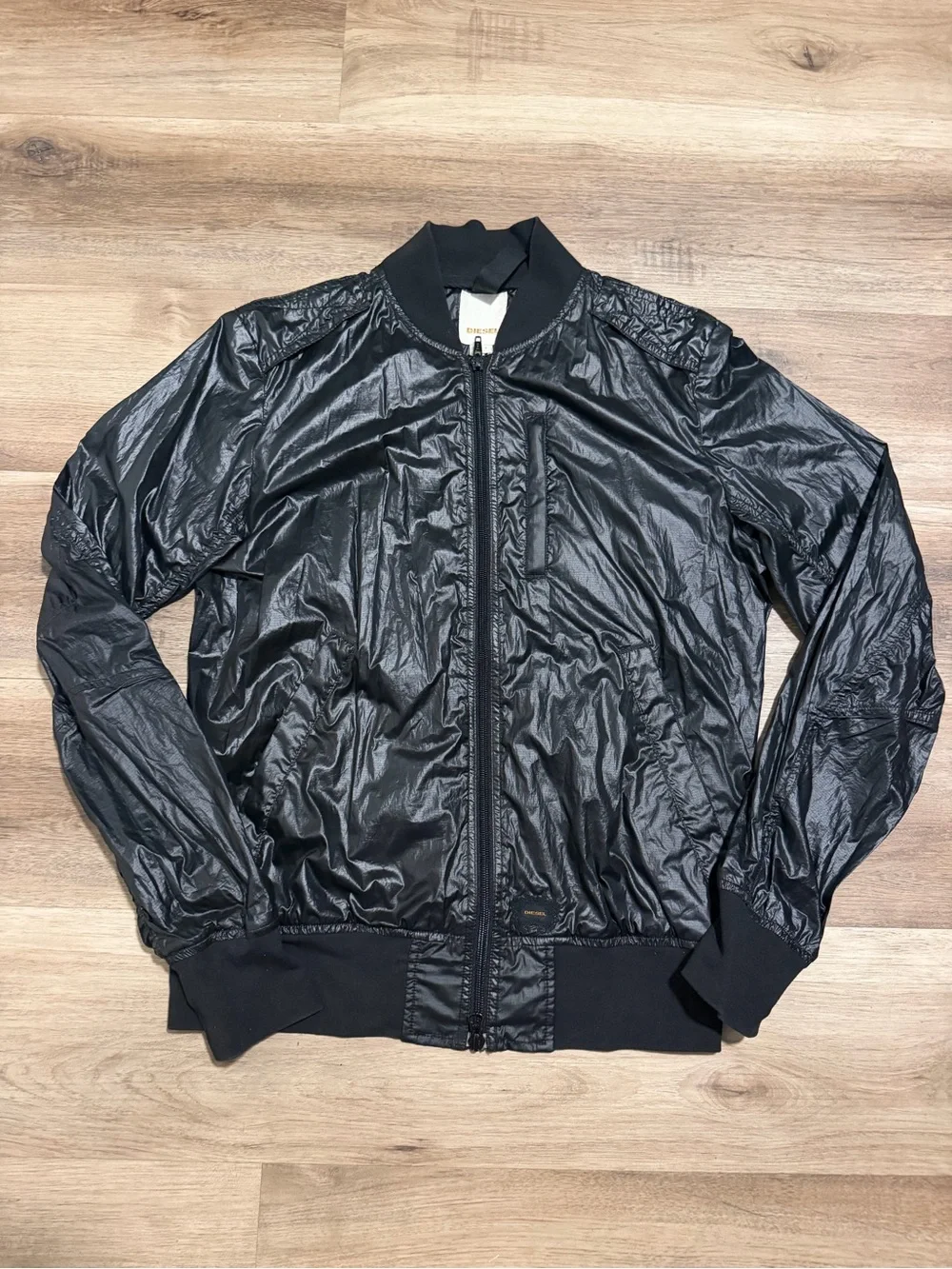 Diesel Black Lightweight Military Bomber Jacket Women’s Size Large Y2K Nylon Zip